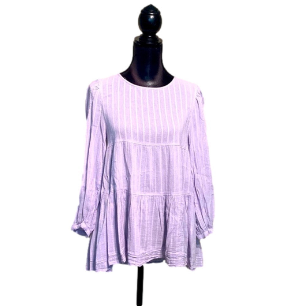 AMERICAN Eagle Soft Cotton Blend Long Sleeve Tiered Babydoll Lilac Open Back Top